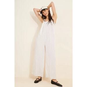 NWT $198 Anthropologie Maeve Waders Wide-Leg Jumpsuit Size 0 Striped White Black